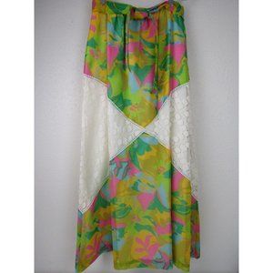 VTG 60s 70s Hippie Psychedelic Maxi Skirt Women M Trippy Flower Power Dayglo EUC